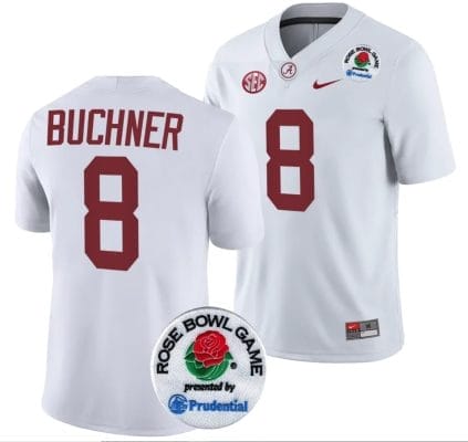 Tyler Buchner Jersey #8 Alabama Crimson Tide Rose Bowl Game 2024 Patch College Football Playoff White
