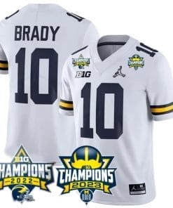 Tom Brady Jersey #9 Michigan Wolverines 2023 Big Ten Back to Back Champions Patch Stitched White