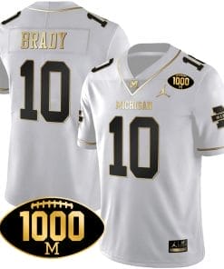 Tom Brady Jersey #10 Michigan Wolverines 1000 Wins Patch Football All Stitched White Gold
