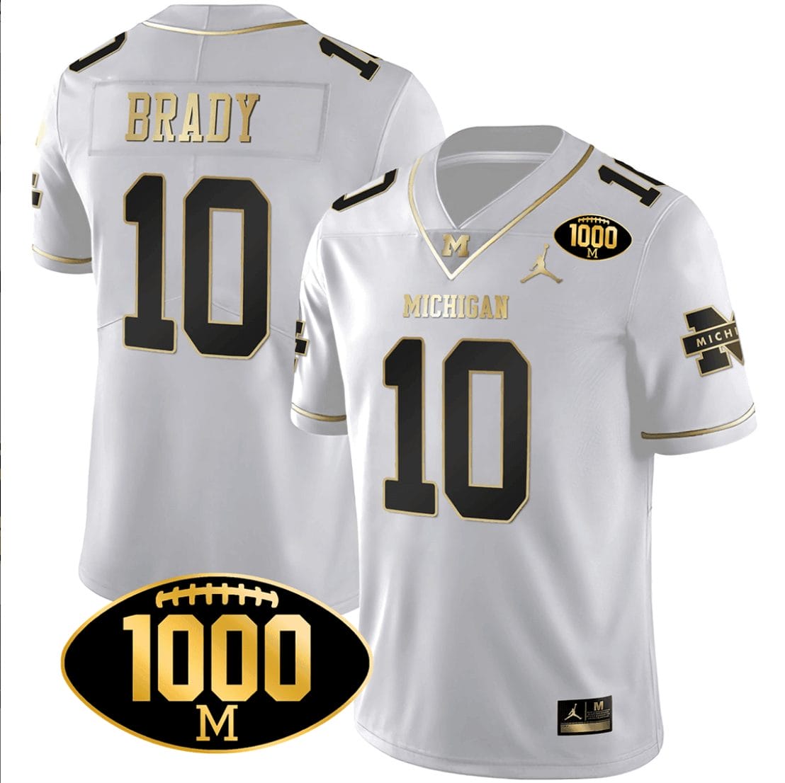 Tom Brady Jersey #10 Michigan Wolverines 1000 Wins Patch Football All Stitched White Gold 1 Tom Brady Jersey #10 Michigan Wolverines 1000 Wins Patch Football All Stitched White Gold