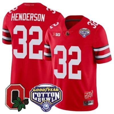 TreVeyon Henderson Jersey #32 Ohio State Buckeyes Good Year Cotton Bowl Patch Football Scarlet