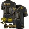 Tom Brady Jersey #9 Michigan Wolverines 2023 Big Ten Back to Back Champions Patch Stitched Black Gold