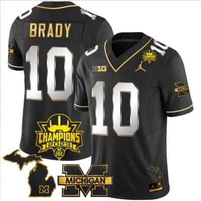 Tom Brady Jersey #10 Michigan Wolverines 2023 Big Ten Champions Patch Stitched Black Limited 8 Tom Brady Jersey #10 Michigan Wolverines 2023 Big Ten Champions Patch Stitched Black Limited