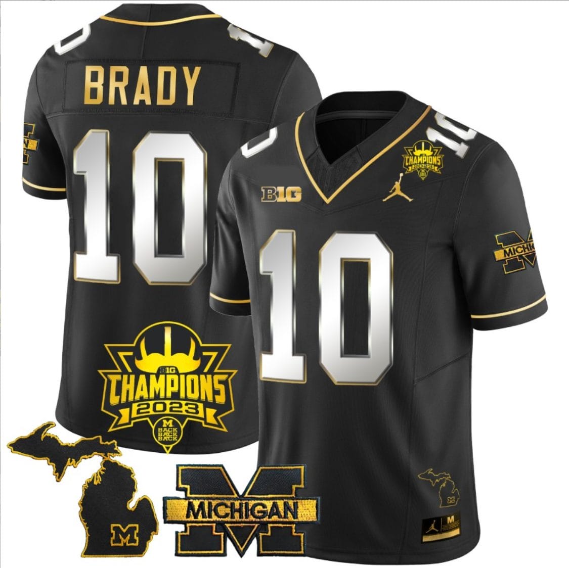 Tom Brady Jersey #10 Michigan Wolverines 2023 Big Ten Champions Patch Stitched Black Limited 1 Tom Brady Jersey #10 Michigan Wolverines 2023 Big Ten Champions Patch Stitched Black Limited
