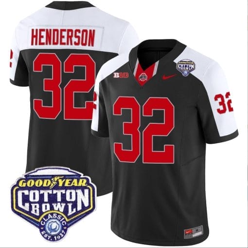 TreVeyon Henderson Jersey #32 Ohio State Buckeyes Cotton Bowl Patch Vapor Football Black Alternate