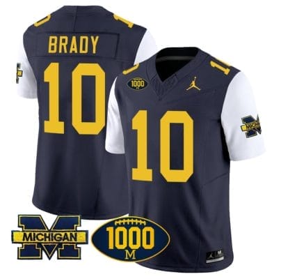 Tom Brady Jersey #10 Michigan Wolverines 1000 Wins Patch Vapor Limited Football White Sleeves 8 Tom Brady Jersey #10 Michigan Wolverines 1000 Wins Patch Vapor Limited Football White Sleeves