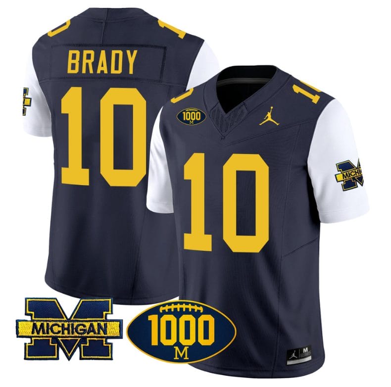 Tom Brady Jersey #10 Michigan Wolverines 1000 Wins Patch Vapor Limited Football White Sleeves 1 Tom Brady Jersey #10 Michigan Wolverines 1000 Wins Patch Vapor Limited Football White Sleeves