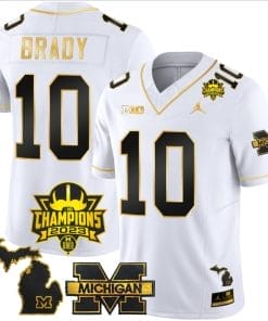 Tom Brady Jersey #10 Michigan Wolverines 2023 Big Ten Champions Patch Stitched White Gold