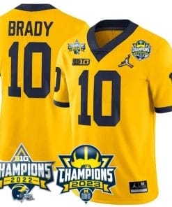 Tom Brady Jersey #9 Michigan Wolverines 2023 Big Ten Back to Back Champions Patch Stitched Maize