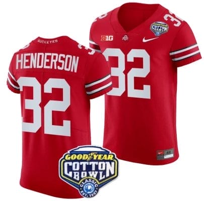 TreVeyon Henderson Jersey #32 Ohio State Buckeyes Cotton Bowl Patch 2023 Football Scarlet