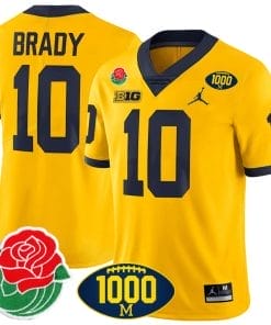 Tom Brady Jersey #10 Michigan Wolverines 1000 Wins & Rose Bowl Patch Special Yellow