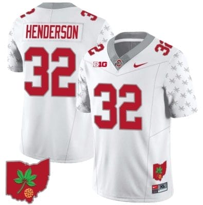 TreVeyon Henderson Jersey #32 Ohio State Buckeyes Football Stitched Ohio Map Patch White Special Style 2 8 TreVeyon Henderson Jersey #32 Ohio State Buckeyes Football Stitched Ohio Map Patch White Special Style 2