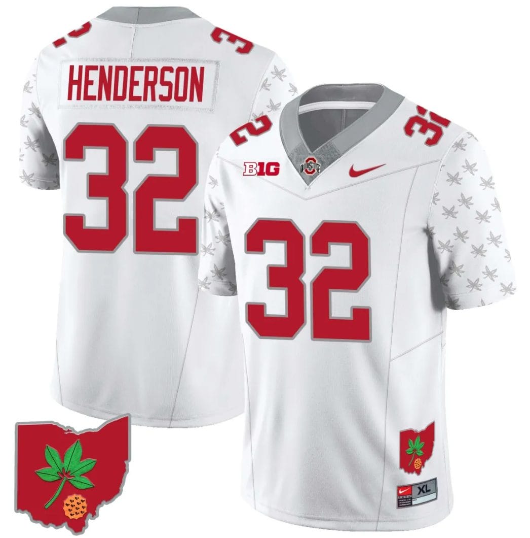 TreVeyon Henderson Jersey #32 Ohio State Buckeyes Football Stitched Ohio Map Patch White Special Style 2 1 TreVeyon Henderson Jersey #32 Ohio State Buckeyes Football Stitched Ohio Map Patch White Special Style 2