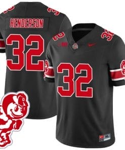 TreVeyon Henderson Jersey #32 Ohio State Buckeyes Football 2023 Stitched Brutus Buckeye Patch Black