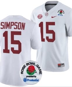 Ty Simpson Jersey #15 Alabama Crimson Tide Rose Bowl Game 2024 Patch College Football Playoff White