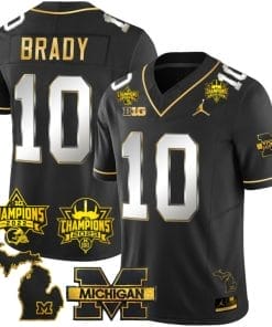 Tom Brady Jersey #9 Michigan Wolverines 2023 Big Ten Back to Back Champions Patch Stitched Black Limited
