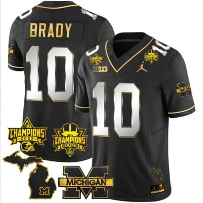 Tom Brady Jersey #9 Michigan Wolverines 2023 Big Ten Back to Back Champions Patch Stitched Black Limited 8 Tom Brady Jersey #9 Michigan Wolverines 2023 Big Ten Back to Back Champions Patch Stitched Black Limited