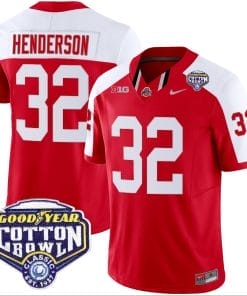 TreVeyon Henderson Jersey #32 Ohio State Buckeyes Cotton Bowl Patch Vapor Football Red Alternate