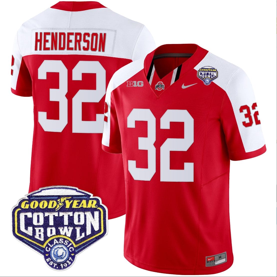 TreVeyon Henderson Jersey #32 Ohio State Buckeyes Cotton Bowl Patch Vapor Football Red Alternate 1 TreVeyon Henderson Jersey #32 Ohio State Buckeyes Cotton Bowl Patch Vapor Football Red Alternate