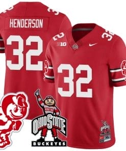 TreVeyon Henderson Jersey #32 Ohio State Buckeyes Football Stitched Brutus Buckeye Patch Scarlet