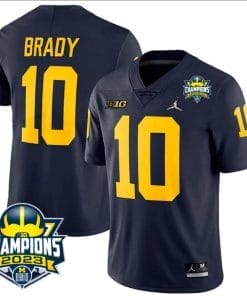 Tom Brady Jersey #10 Michigan Wolverines 2023 Big Ten Champions Patch Stitched Navy