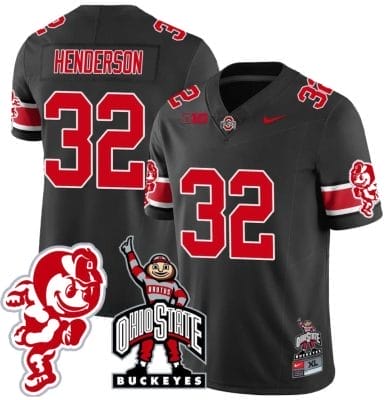TreVeyon Henderson Jersey #32 Ohio State Buckeyes Football Stitched Brutus Buckeye Patch Black