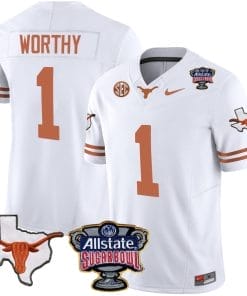 Xavier Worthy Jersey #1 Texas Longhorns Sugar Bowl Patch Vapor Football White