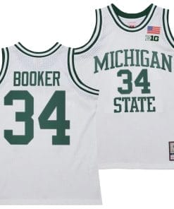 Xavier Booker Jersey #34 Michigan State Spartans 125th Basketball Anniversary 1990 Throwback White