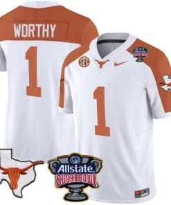 Xavier Worthy Jersey #1 Texas Longhorns Sugar Bowl Patch Vapor Football Inverted