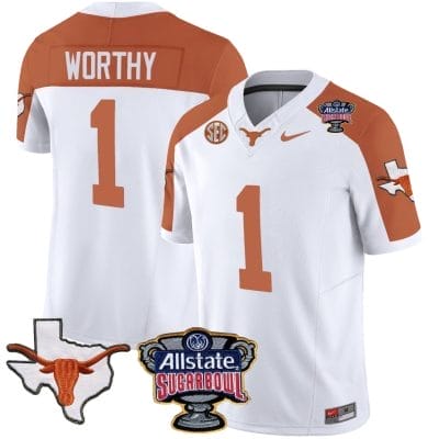 Xavier Worthy Jersey #1 Texas Longhorns Sugar Bowl Patch Vapor Football Inverted
