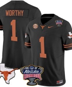 Xavier Worthy Jersey #1 Texas Longhorns Sugar Bowl Patch Vapor Football Black