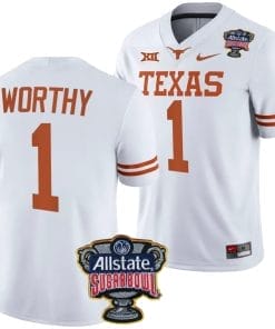 Xavier Worthy Jersey #1 Texas Longhorns Allstate Sugar Bowl Patch 2024 College Football White