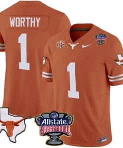 Xavier Worthy Jersey #1 Texas Longhorns Sugar Bowl Patch Vapor Football Texas Orange