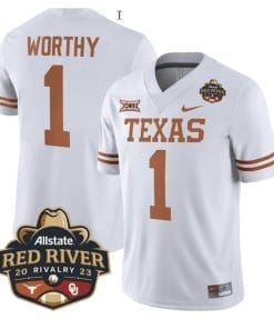 Xavier Worthy Jersey #1 Texas Longhorn Allstate Red River Vivalry Patch College Football White