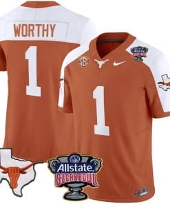 Xavier Worthy Jersey #1 Texas Longhorns Sugar Bowl Patch Vapor Football Orange Alternate