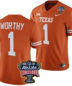 Xavier Worthy Jersey #1 Texas Longhorns Allstate Sugar Bowl Patch 2024 College Football Orange