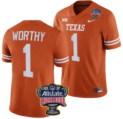 Xavier Worthy Jersey #1 Texas Longhorns Allstate Sugar Bowl Patch 2024 College Football Orange 8 Xavier Worthy Jersey #1 Texas Longhorns Allstate Sugar Bowl Patch 2024 College Football Orange