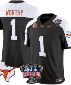 Xavier Worthy Jersey #1 Texas Longhorns Sugar Bowl Patch Vapor Football Black Alternate
