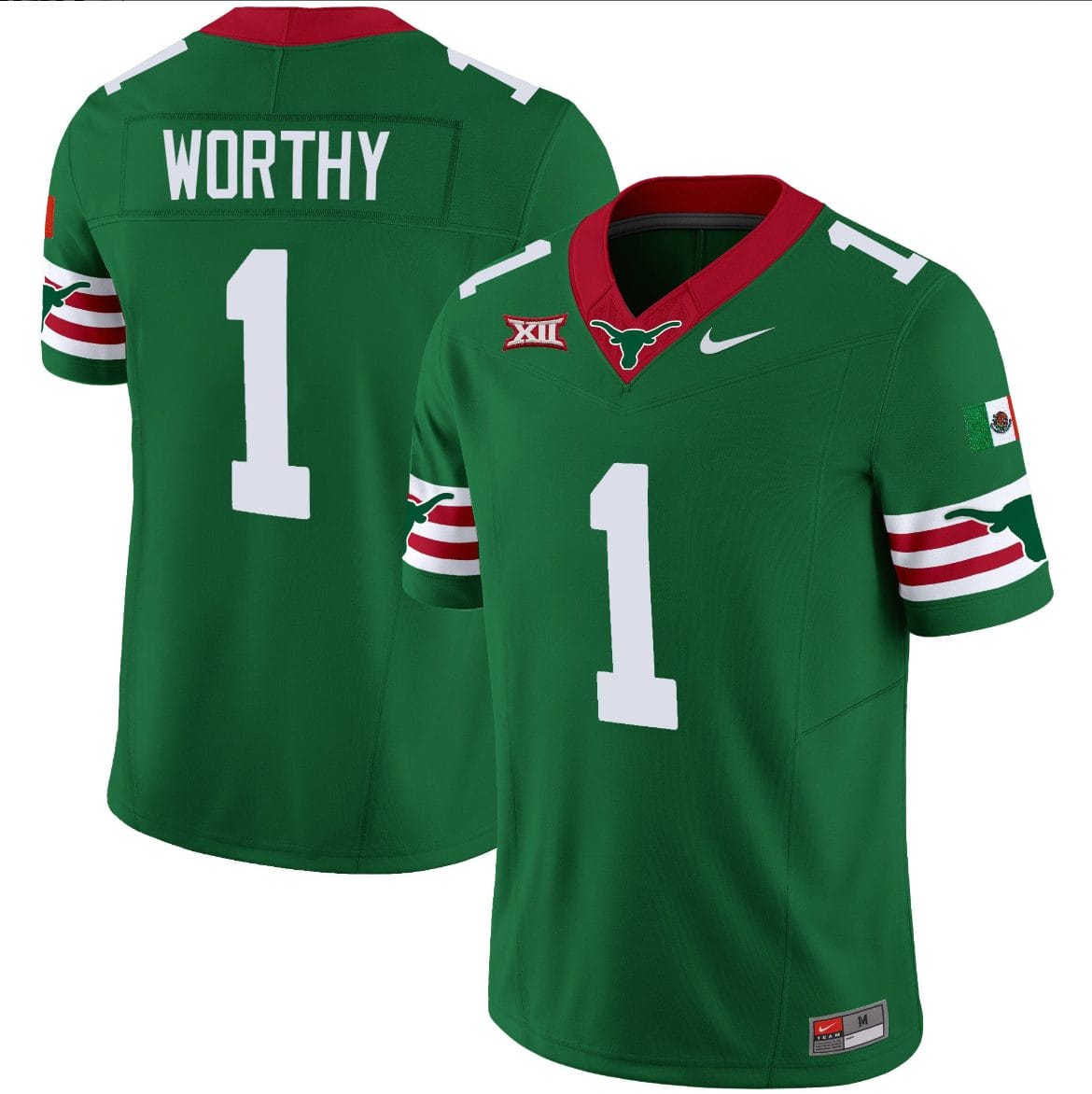 Xavier Worthy Jersey #1 Texas Longhorns Mexico Vapor College Football Green 1 Xavier Worthy Jersey #1 Texas Longhorns Mexico Vapor College Football Green