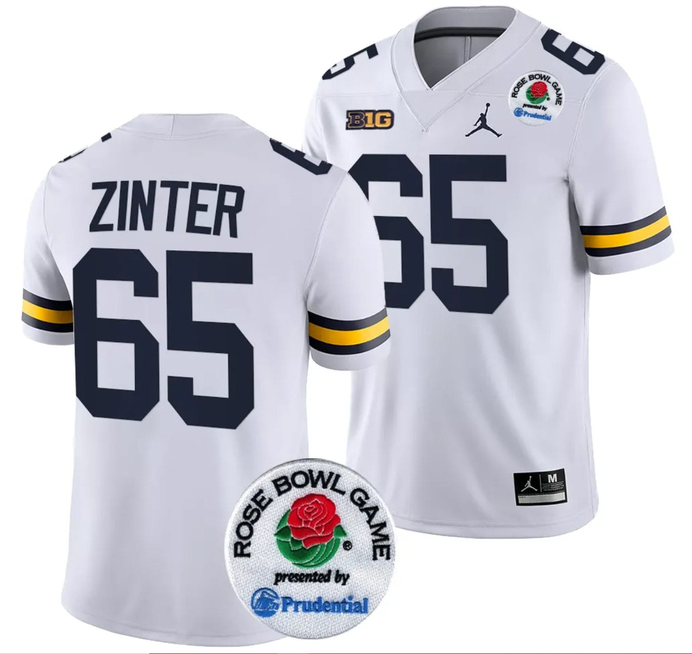 Zak Zinter Jersey #65 Michigan Wolverines Rose Bowl Game 2024 Patch College Football Playoff White 1 Zak Zinter Jersey #65 Michigan Wolverines Rose Bowl Game 2024 Patch College Football Playoff White