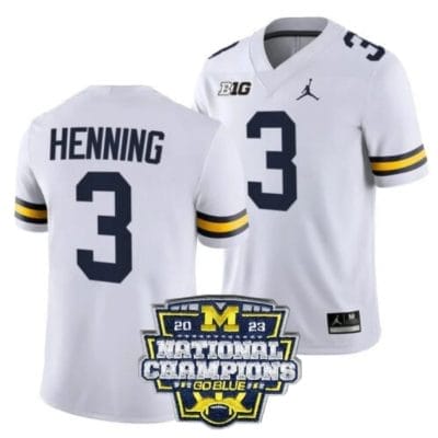 Aj Henning Jersey #3 Michigan Wolverines Football 2023 National Champions Patch White