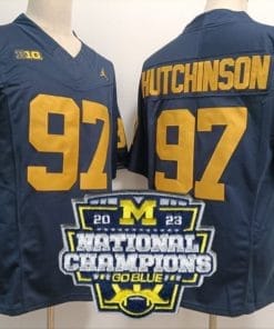 Aidan Hutchinson Jersey #97 Michigan Wolverines Football 2023 National Champions Patch Navy