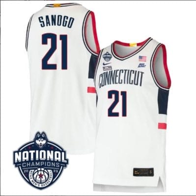 Adama Sanogo Jersey #21 UConn Huskies 2023 National Champions College Basketball White 8 Adama Sanogo Jersey #21 UConn Huskies 2023 National Champions College Basketball White