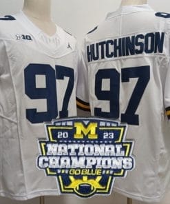 Aidan Hutchinson Jersey #97 Michigan Wolverines Football 2023 National Champions Patch White