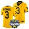 Aj Henning Jersey #3 Michigan Wolverines Football 2023 National Champions Patch Yellow