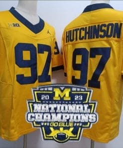 Aidan Hutchinson Jersey #97 Michigan Wolverines Football 2023 National Champions Patch Yellow