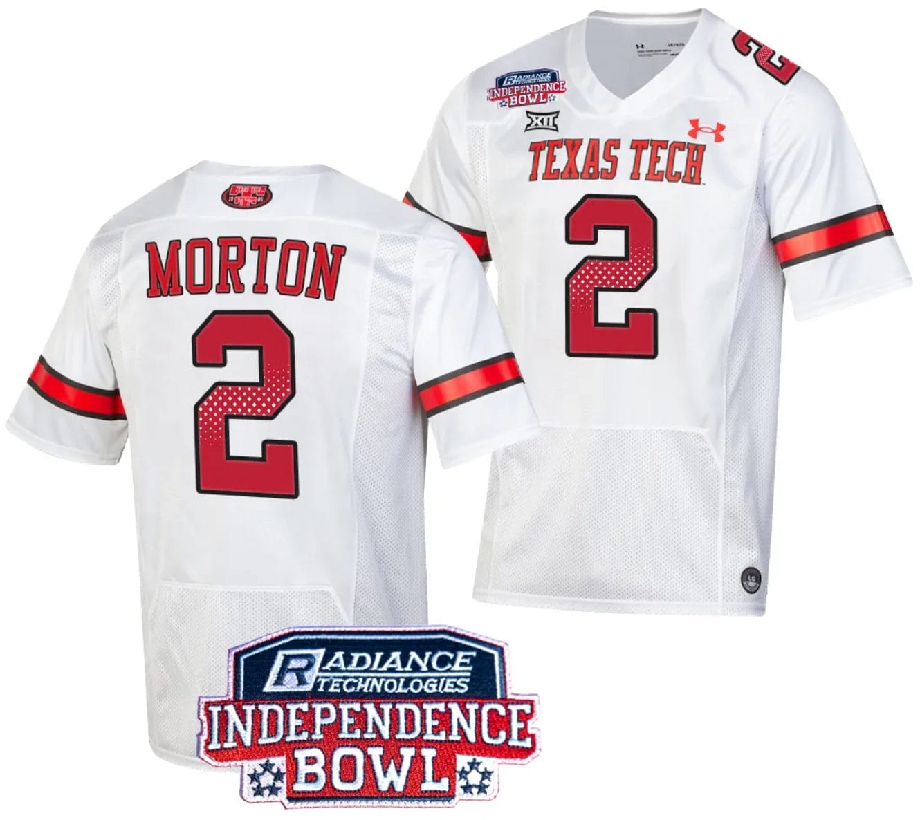 Behren Morton Jersey #2 Texas Tech Red Raiders Independence Bowl Patch Football 2023 White 1 Behren Morton Jersey #2 Texas Tech Red Raiders Independence Bowl Patch Football 2023 White