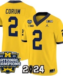 Blake Corum Jersey #2 Michigan Wolverines Vapor Limited Football 2024 National Champions Patch Maize