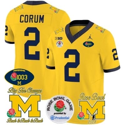 Blake Corum Jersey #2 Michigan Wolverines Vapor 1003 Wins Rose Bowl Patch Football Maize