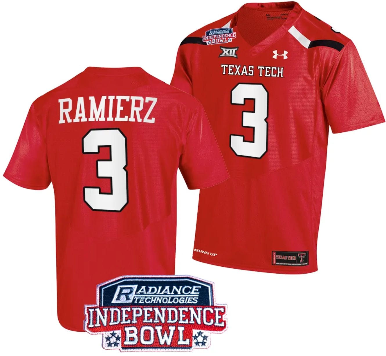 Bryce Ramierz Jersey #3 Texas Tech Red Raiders Independence Bowl Patch Football 2023 Red 1 Bryce Ramierz Jersey #3 Texas Tech Red Raiders Independence Bowl Patch Football 2023 Red